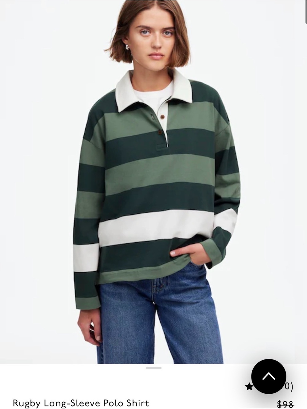 Madewell Rugby Long-Sleeve Polo Shirt - Green & White Stripes